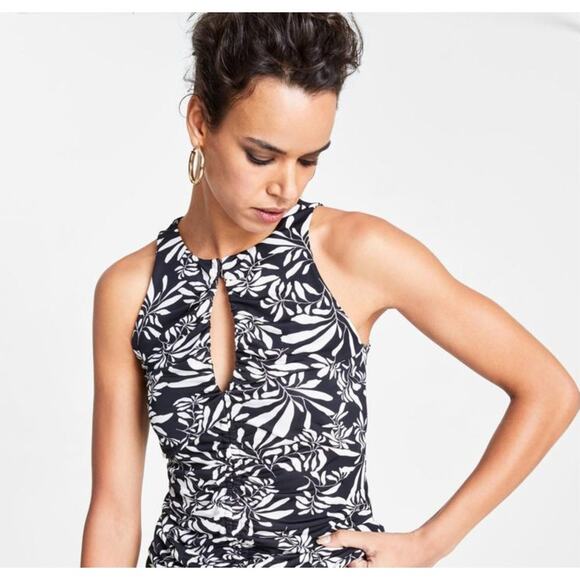 INC International Concepts Top Blouse Black and White Ruched Sleeveless Small - Picture 1 of 13